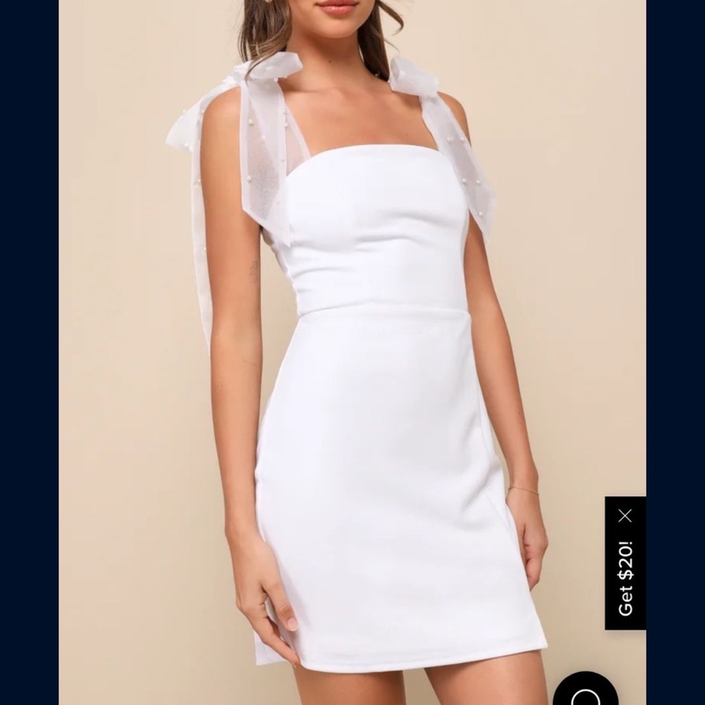 Lulus white mini dress with pearl tulle straps